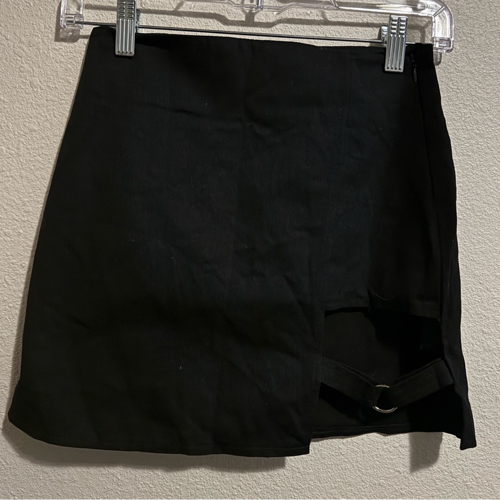 Black Mini Skirt with Buckle Detail